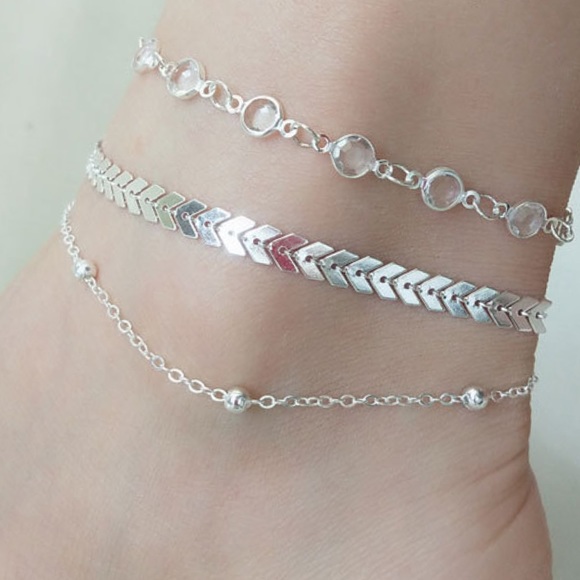 Bohemian 3 Piece Chevron Crystal Anklet Set - Picture 8 of 16
